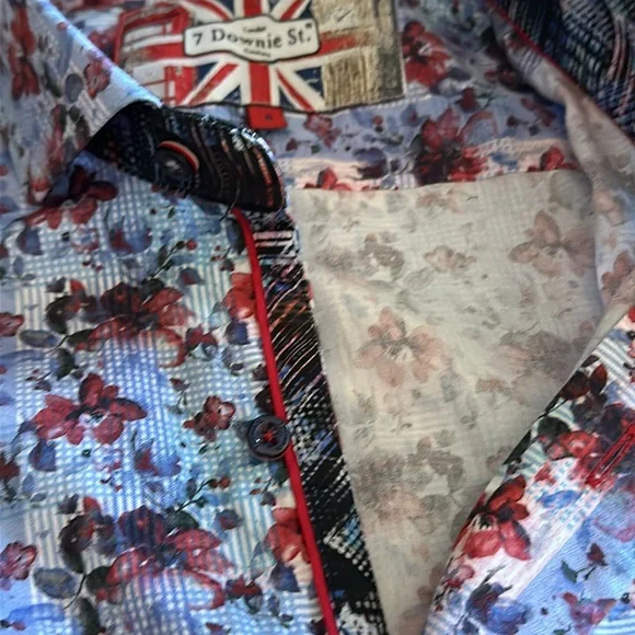 7 DOWNIE ST. LONDON button down floral shirt. Size “4” (M). Blue/red/pink. EUC. - Picture 5 of 13